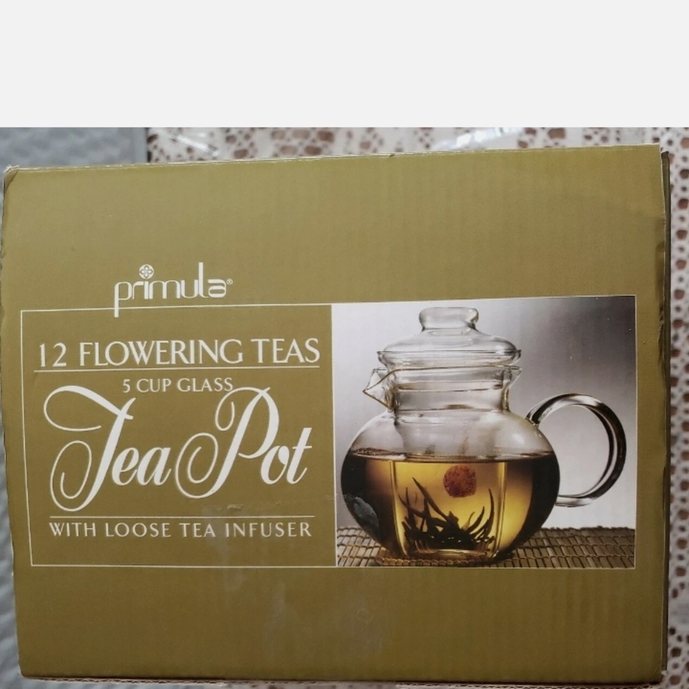 flowering tea glass tea Pot with Infuser  includes 12 wonderful flowering teas. - Picture 5 of 6